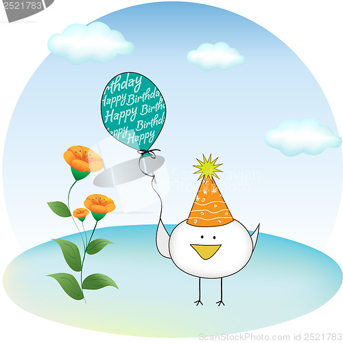 Image of birthday party greeting card with chicken