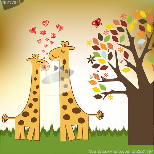 Image of Funny giraffe couple in love