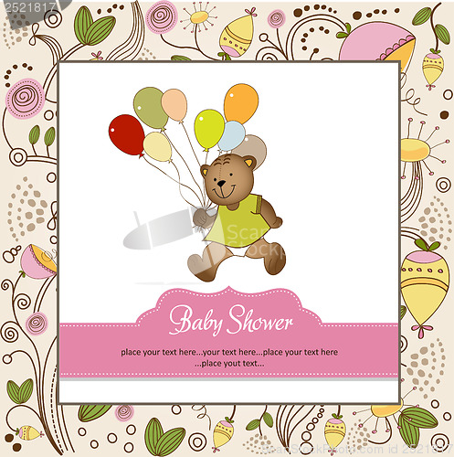 Image of baby shower card with cute teddy bear