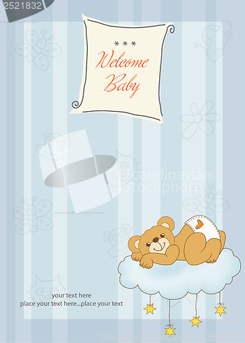 Image of baby shower card with sleepy teddy bear