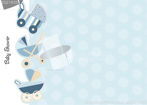 Image of baby shower announcement card with strollers