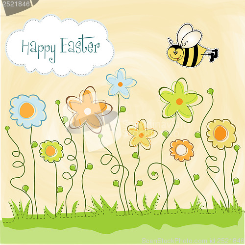 Image of Easter greeting card with spring flowers