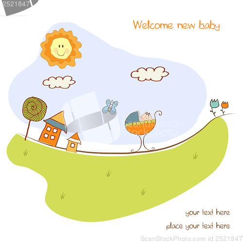 Image of baby shower card with cute stroller