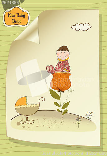 Image of greeting card with a baby sitting on a flower