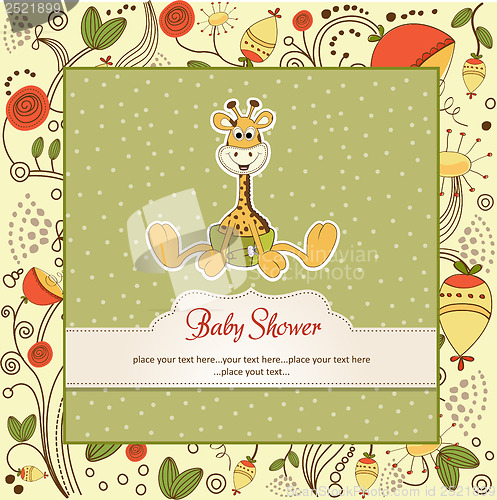 Image of baby shower card with baby giraffe