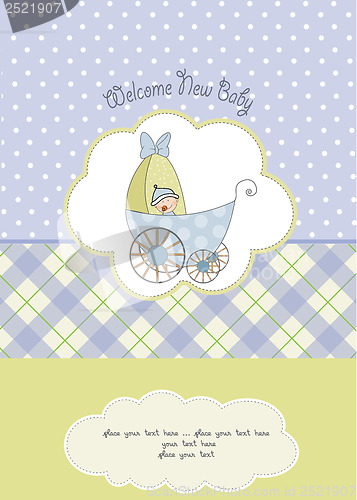 Image of baby boy shower card with stroller