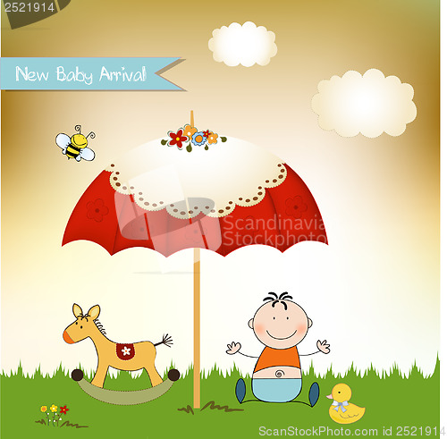 Image of new baby invitation with umbrella