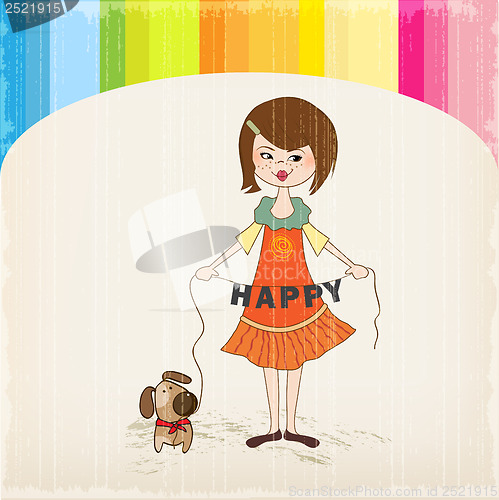Image of happy girl with cute dog