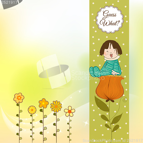 Image of greeting card with a baby sitting on a flower