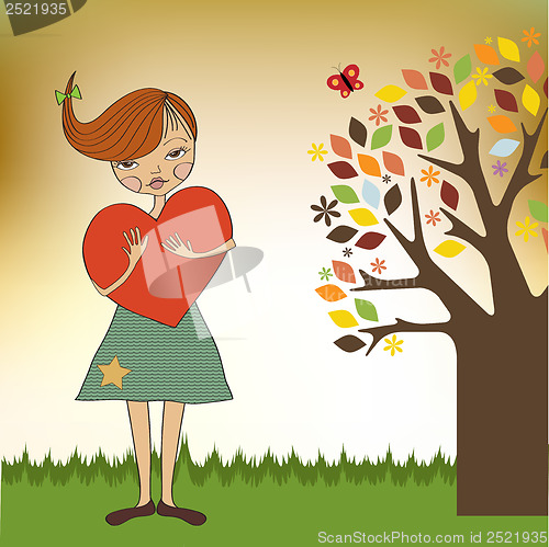 Image of romantic young girl with big heart