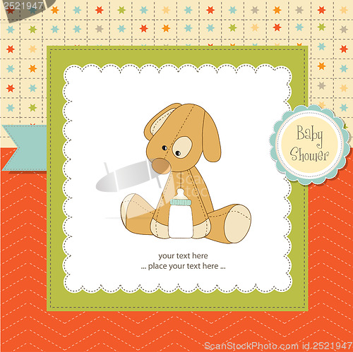 Image of baby shower card with puppy toy