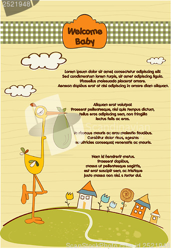 Image of welcome baby card with stork