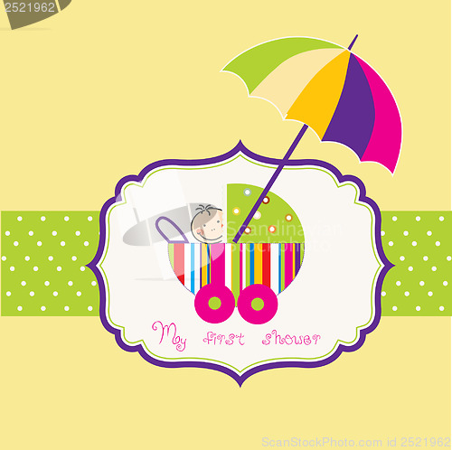 Image of baby shower card with cute stroller