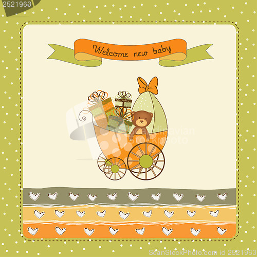 Image of new baby announcement card with pram