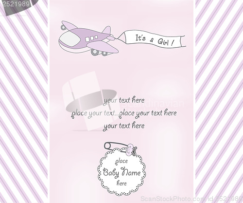 Image of baby girl announcement card with airplane