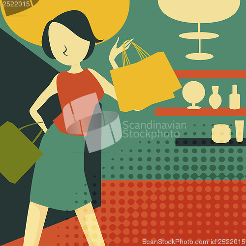 Image of retro young woman at shopping