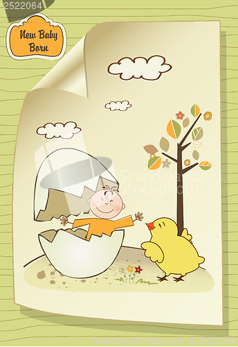 Image of Welcome baby card with broken egg and little baby