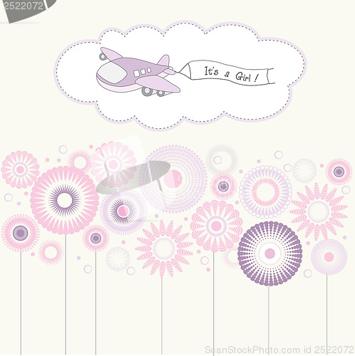 Image of baby girl announcement card with airplane