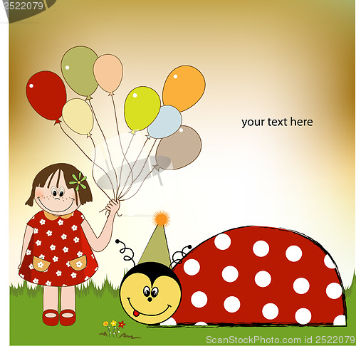 Image of happy birthday card with ladybug