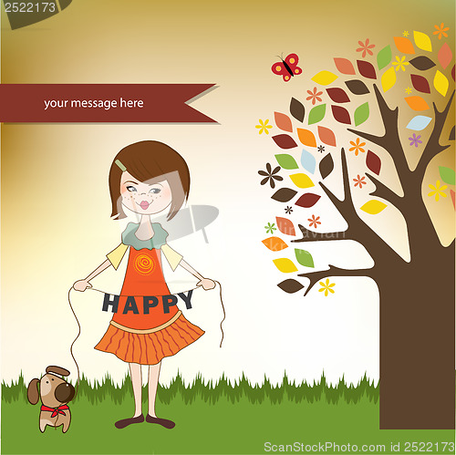 Image of happy girl with cute dog