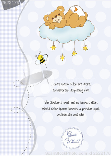 Image of baby shower card with sleepy teddy bear