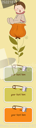 Image of greeting card with a baby sitting on a flower