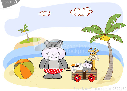 Image of hippo play on the beach