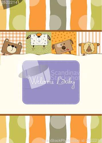 Image of baby shower card with funny cube animals