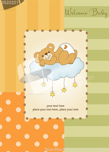 Image of baby shower card with sleepy teddy bear