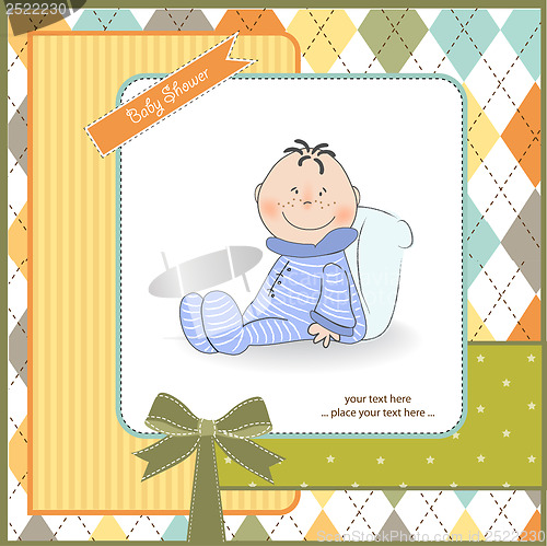 Image of new baby announcement card with little baby