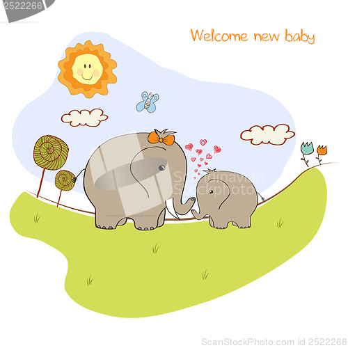 Image of baby shower card with baby elephant and his mother