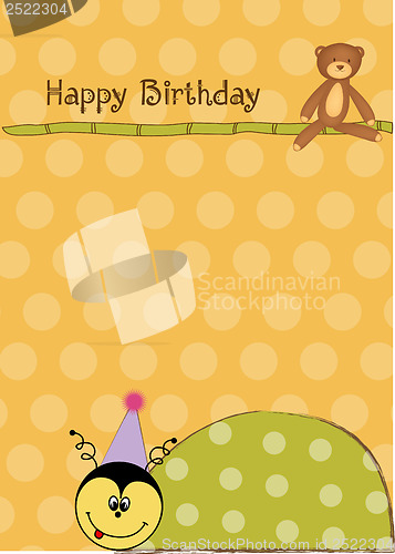 Image of happy birthday card with ladybug
