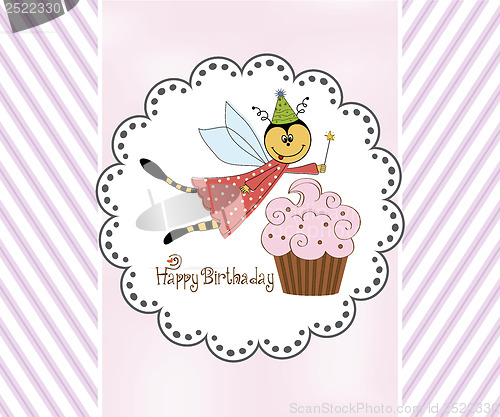 Image of Childish birthday card with funny dressed bee