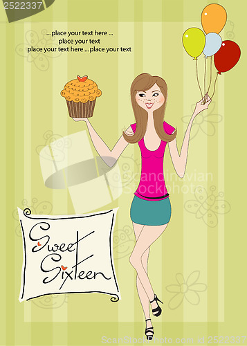 Image of Sweet Sixteen Birthday card with young girl