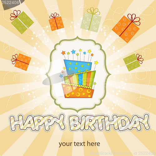 Image of vector big birthday cake with burning candles