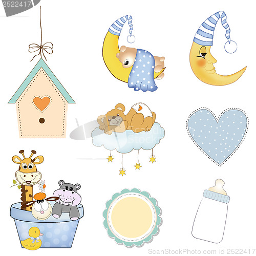 Image of baby boy items set in vector format isolated on white background