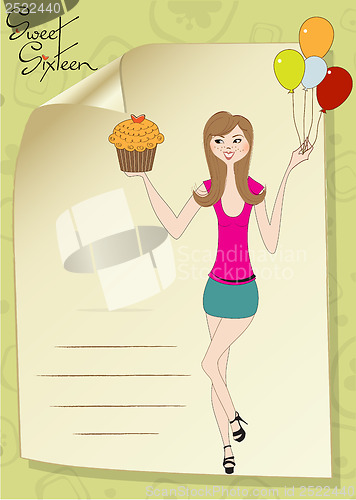 Image of Sweet Sixteen Birthday card with young girl