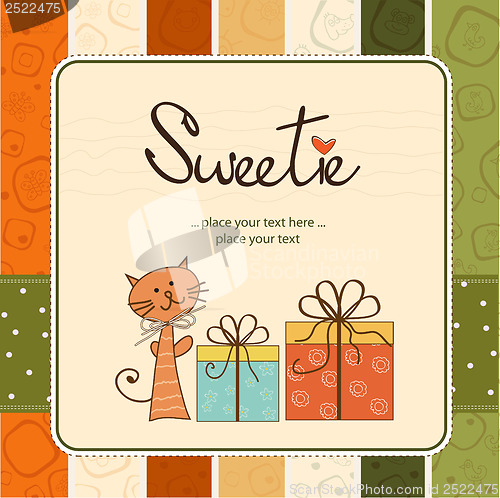 Image of greeting card with cat and presents