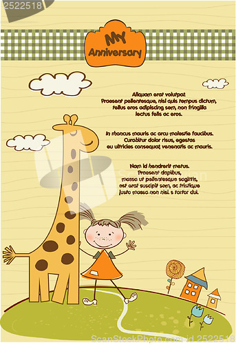 Image of anniversary card with giraffe and girl