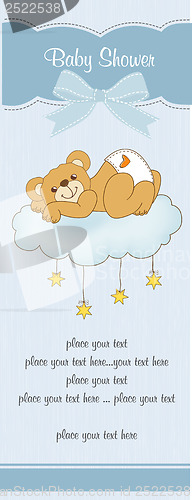 Image of baby shower card with sleepy teddy bear
