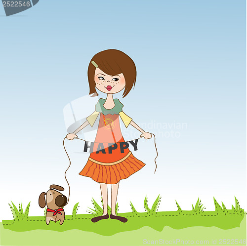 Image of happy girl with cute dog