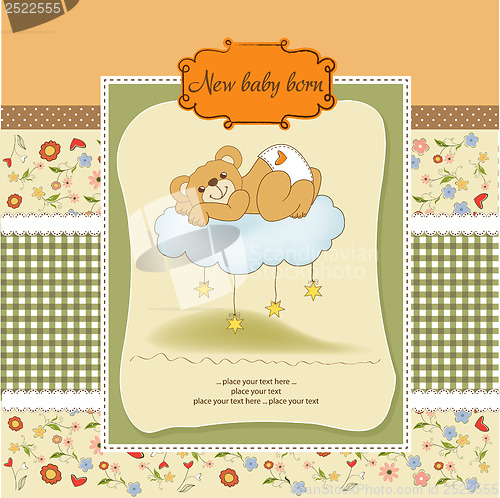 Image of baby shower card with sleepy teddy bear