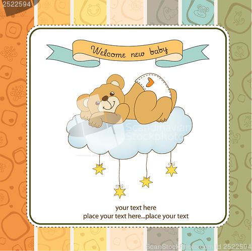 Image of baby shower card with sleepy teddy bear