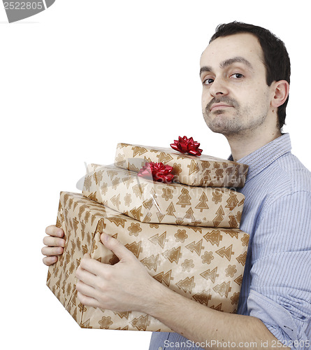 Image of Young man holding a present