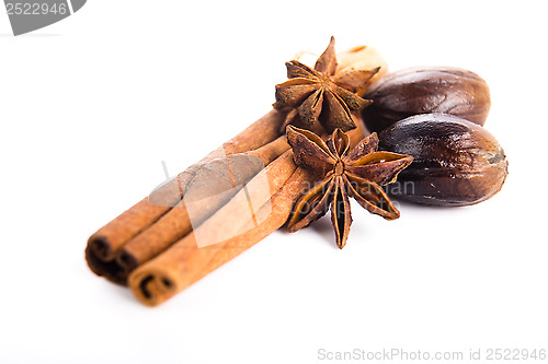 Image of Star anise with cinnamon sticks isolated on white