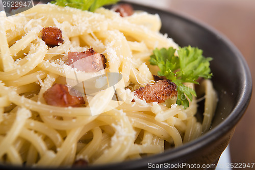 Image of Pasta Carbonara with bacon and cheese