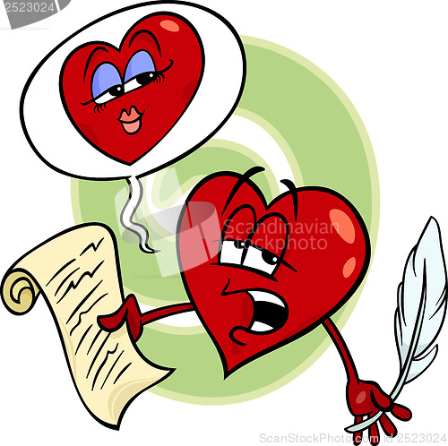 Image of heart reading love poem cartoon