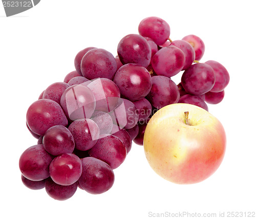 Image of bunch of red grapes and apple isolated