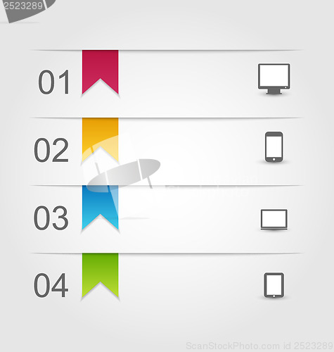 Image of Infographic design template with paper tags with electric device