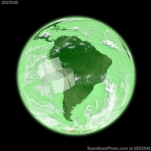 Image of South America on green Earth